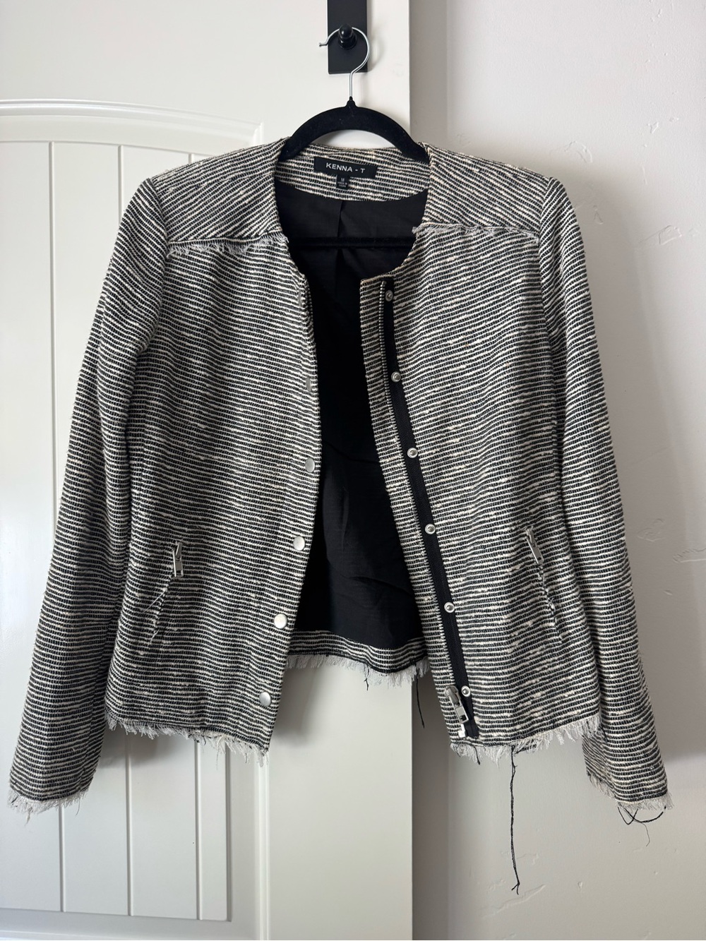 Women's Black & White Striped Tweed Jacket